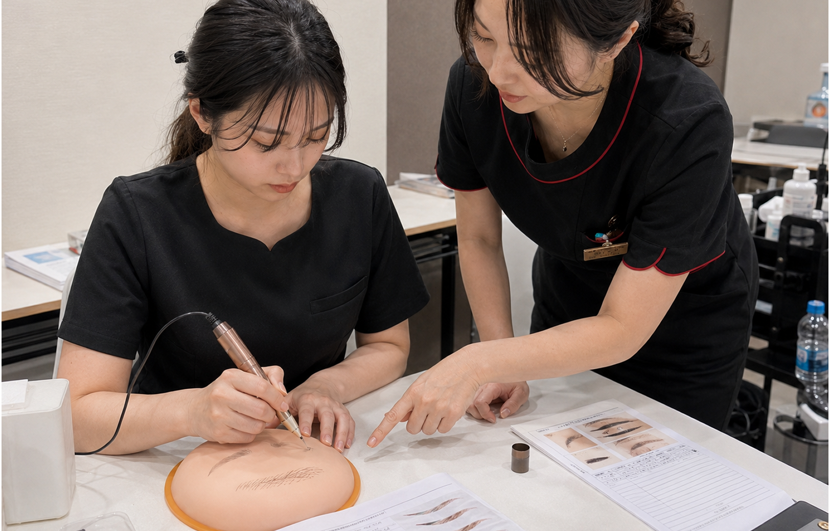 MIRAIÉ DESIGNの実技教材と手元練習の様子
